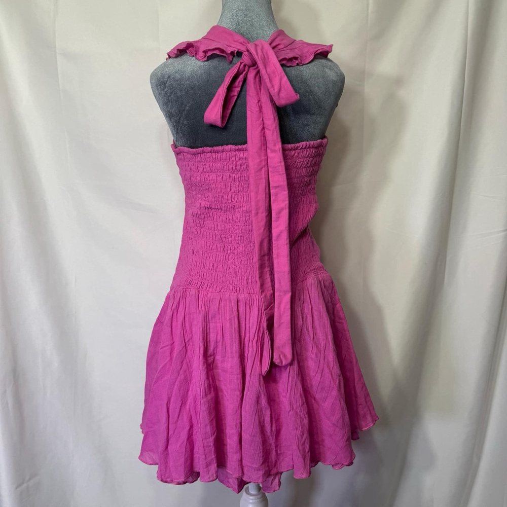 Free People Sleeveless Halter Backless Ruffle Bodycon Mini Party Dress Pink SzXL - Picture 6 of 11